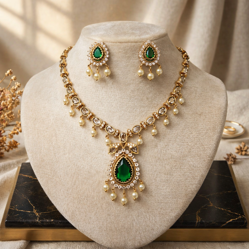 Emerald Royale Necklace & Earring Set Green