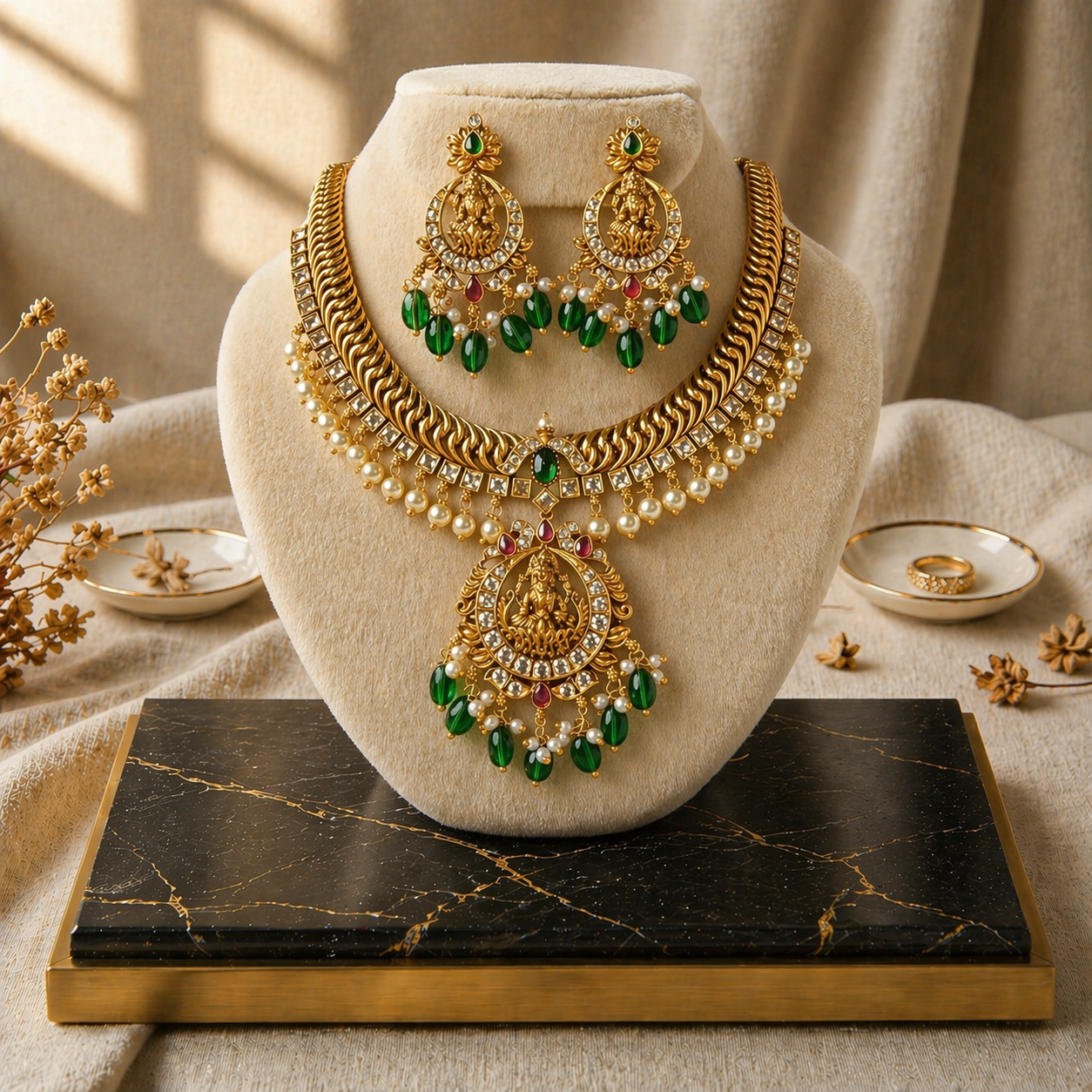 Lakshmi Chandbali Temple Necklace & Earring Set