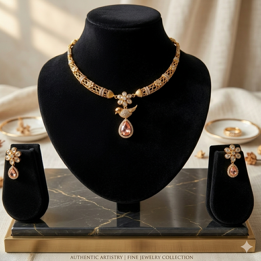 Golden Bird Necklace & Earrings Set
