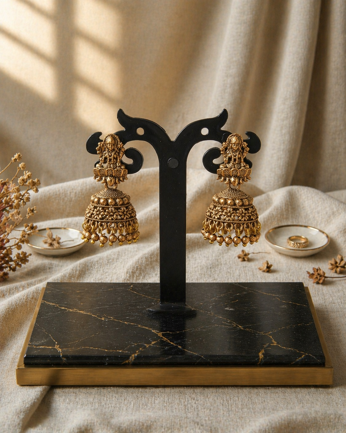 Lakshmi Antique Gold Dome Jhumka Earrings